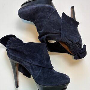 Pura Lopez Suede Platform Ankle Boots Bow Detail Heels Femme Fatale